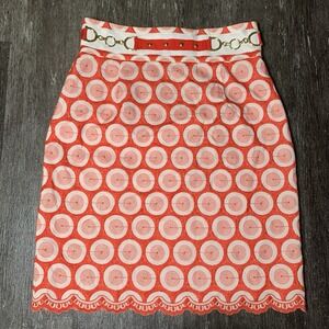 Antonio Melani Skirt Red White Geometric Embroidered Gold Buckle Size 6